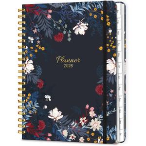 2 x 2026 Planner, A5 Weekly and Monthly Planners with Tabs, Spiral Bound Daily Calendar 2026 Planner, Agenda Organizers from Jan. to Dec., Hardcover Habit Tracker Journal 6.18" x 8.5"(Black Bloss)