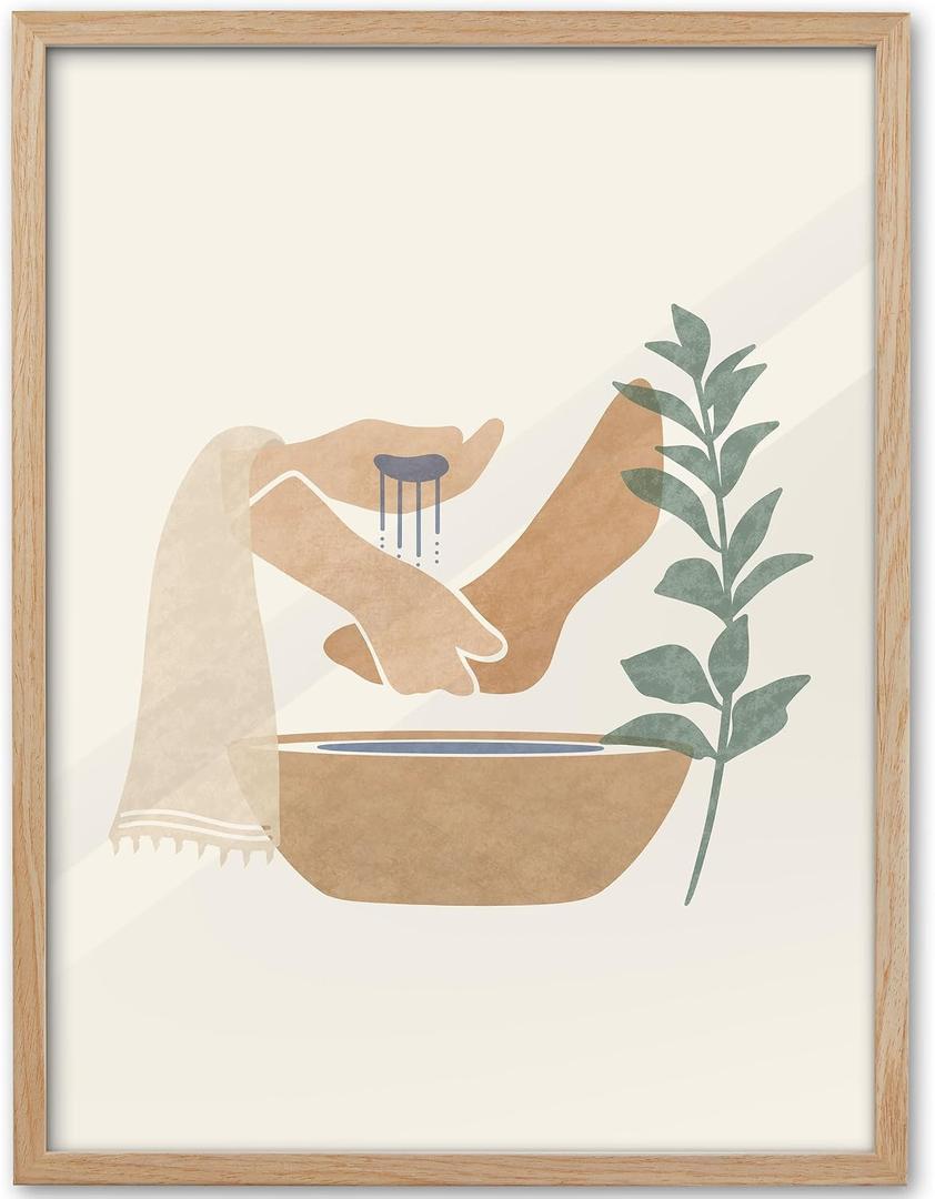 KensTro 16x20 Oak Framed Jesus Washing Feet Christian Wall Art