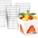 Eupako 50 Pack 3.8 oz Square Clear Plastic Dessert Cups Small Clear Plastic Tumbler Cups Great for Desserts, Appetizers, Puddings, Mousse and More
