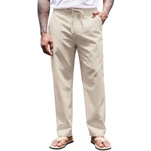 COOFANDY Men's Casual Linen Pants Elastic Waist Drawstring Yoga Beach Pants Lightweight Loose Fit Trousers with Pockets Size M