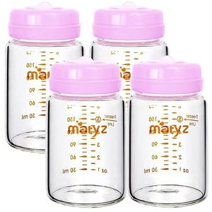 Matyz 4Pack Breast Milk Collection Bottles (Pink, 6 Oz Each)  No BPA Glass Milk Storage Bottles with Lids  Suitable for Philips Avent & Medela Spectra Pumps
