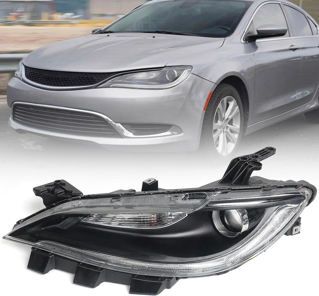 Huray Halogen Headlight for Chrysler 200 2015-2017 w/LED DRL Black Bezel LH
Projector Headlamp OE Style Replacement for CH2502292 68284786AA Left Driver Side