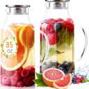 Honeydak 2 Pack 2.5 L/ 85 oz Glass Pitchers with Lids and Handles for Fridge Clear Iced Tea Pitchers with Spout Borosilicate Carafe Jars Large Jugs for Hot Cold Drink Tea Coffee Juice Beverage