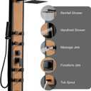 BWE Stainless Steel Shower Panel Tower System 8 Jets Multi-Function Shower Panel System Black and Bamboo Panel with Handheld Wand Wall Mount Shower Column