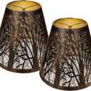 Chandelier Lamp Shades Set of 2, Small Metal Lampshade Etched Forest Pattern Chandelier Shades For Candelabra Bulbs, Clip-on Bulb Fitter Mini Small Lampshades, 3" x 6" x 5"