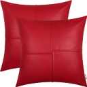 BRAWARM Faux Leather Throw Pillow Covers 20 X 20 Inches, Red Leather Pillow Covers Pack of 2, Hand Stitched Leather Decorative Throw Pillows for Couch Sofa Bed Living Room Home Garden