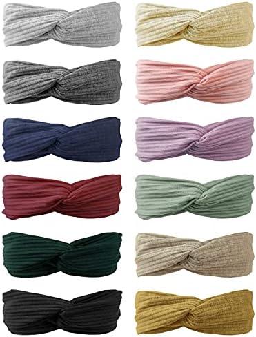 Knotted Headbands for Women and Girls, No Slip Fashion Head Bands - 12 Pcs with 12 Colors