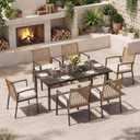 EO Living 7 Pieces Patio Dining Set, Outdoor Furniture Set of 6 Chairs with Soft Cushion and Rectangular Table with Umbrella Hole, Outdoor Dining Set for Backyard, Garden and Poolside