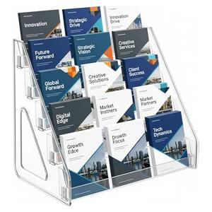 YEXEXINM 1 Pack 5 Tier Brochure Holder 12x13 Inch Acrylic Literature Display Stand Holds 3 Brochures in One Row Clear Pamphlet Holder Display Stand for Flyers Booklets Table Signs Office Store Home