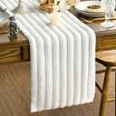 Artoid Mode Ivory Soft Plush Faux Fur Jacquard Table Runner, Holiday Seasonal Kitchen Dining Table Decoration for Home Party Decor 12x120 Inch