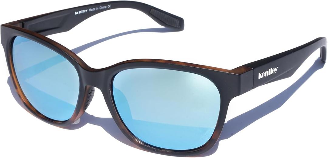 Floating Polarized Sunglasses, Water Sports Sunglasses for Men and Women (Black Gradient Tortoise Frame/Ice Blue Mirrored Lens)