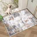 Area Rug 2x3 Washable Rug, Modern Abstract Entryway Rug Non-Slip Soft Small Area Rug Stain Resistant Throw Rugs for Entryway, Kitchen, Door Mat Indoor Entrance, Laundry(Ivory Brown,2'x3')