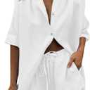 Fixmatti Women 2 Piece Outfit Summer Short Sleeve Top and Shorts Sweatsuit Set (Large, Z-white)