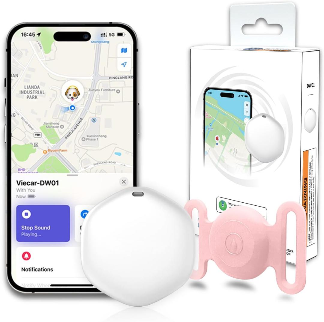 GPS Tracker for Dogs, Mini GPS Cat Tracker, Dog Tracking tag with Holder, No Monthly Fee,Work with Apple Find My(iOS Only),Dog Tracking Device,Anti-Lost,Finder Tag for Vehicles/Pets/Kids/Items (Pink)