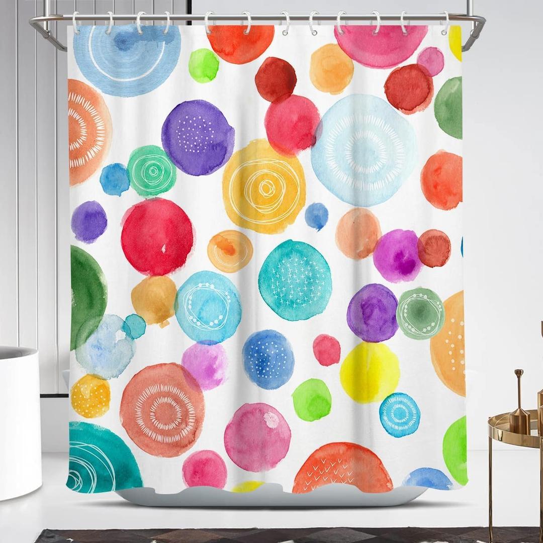 Coxila Colorful Kids Shower Curtain Extra Long Polka Dot Cute Rainbow Bright Geometric Abstract Watercolor Children Girls Bath 72x 84 Inch Polyester Fabric 12 Pack Plastic Hooks