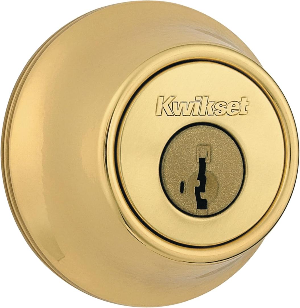 Kwikset 660 Deadbolt Deadbolt Lock, Polished Brass Round Exterior Keyed Front Entry Door, Pick Resistant SmartKey Rekey Security, Single Cylinder Dead Bolt
