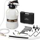 FOUR UNCLES 10L Transmission Fluid Pump - Pneumatic Transmission Fluid Extractor and Dispenser with 15 Metal ATF Adapters and Pressure Gauge for Automotive Use, Transmission Fluid Transfer Pump Kit