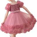 Little Girl Dress with 3D Floral Embroidery Flower Girl Dresses for Easter, Wedding, Birthday Or Graduation (2T, Dusty Rose)