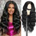 Lasescuch Long Black Middle Part Wavy Wig for Women Synthetic Lace Front Wig Heat Resistant Fiber Body Wave Glueless Wigs Natural Hairline Pre Plucked Daily Party Use Wigs 26 Inch (Black)