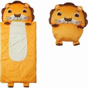 Kid's Nap Buddies Character Preschool Nap Mat, Toddler Sleeping Bag with Pillow for Daycare, Ages 3+ (Lion)
