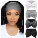 DRESHOW 4 Pack Turban Headbands for Women Wide Vintage Head Wraps Knotted Cute Hair Band Accessories (4 Pcs: Black/Dark Grey/White/Grey)
