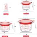KOMUEE 4 Piece Glass Measuring Cups Set, 5 Oz, 1-Cup, 2-Cup, 4-Cup Liquid Measuring Cups with Lids for Kitchen, Freezer and Microwave Safe