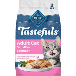 Blue Buffalo Tastefuls Chicken & Brown Rice Recipe Dry Cat Food, for Adult Cats Sensitive Stomach, Corn Free, 3 LB (Pack of 5) BBD: 11-11-26