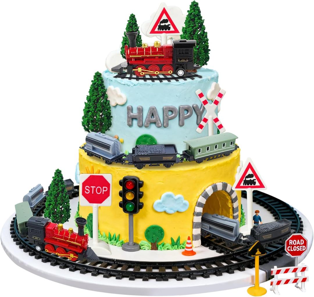 Knana 13Pcs Train Cake Toppers Train Cake Decorations with Train Tracks for Train Party Favors