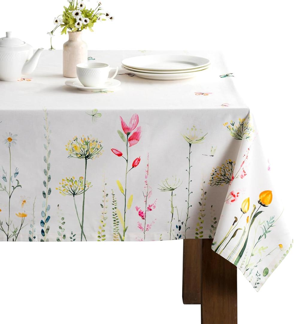 Maison d' Hermine Table Cloth Square Table 100% Cotton 60 x 60 Inches Tablecloth Reusable Decorative for Dining Kitchen Room Farmhouse Home Gifts for Mothers Day Spring Summer - Botanical Fresh