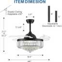48'' Fandelier Ceiling Fan with Light, Retractable Fan, Black | app & remote control, dimmable 3CCT LED, 6-speed quiet DC motor, memory and timer, suitable for living room/bedroom/dining