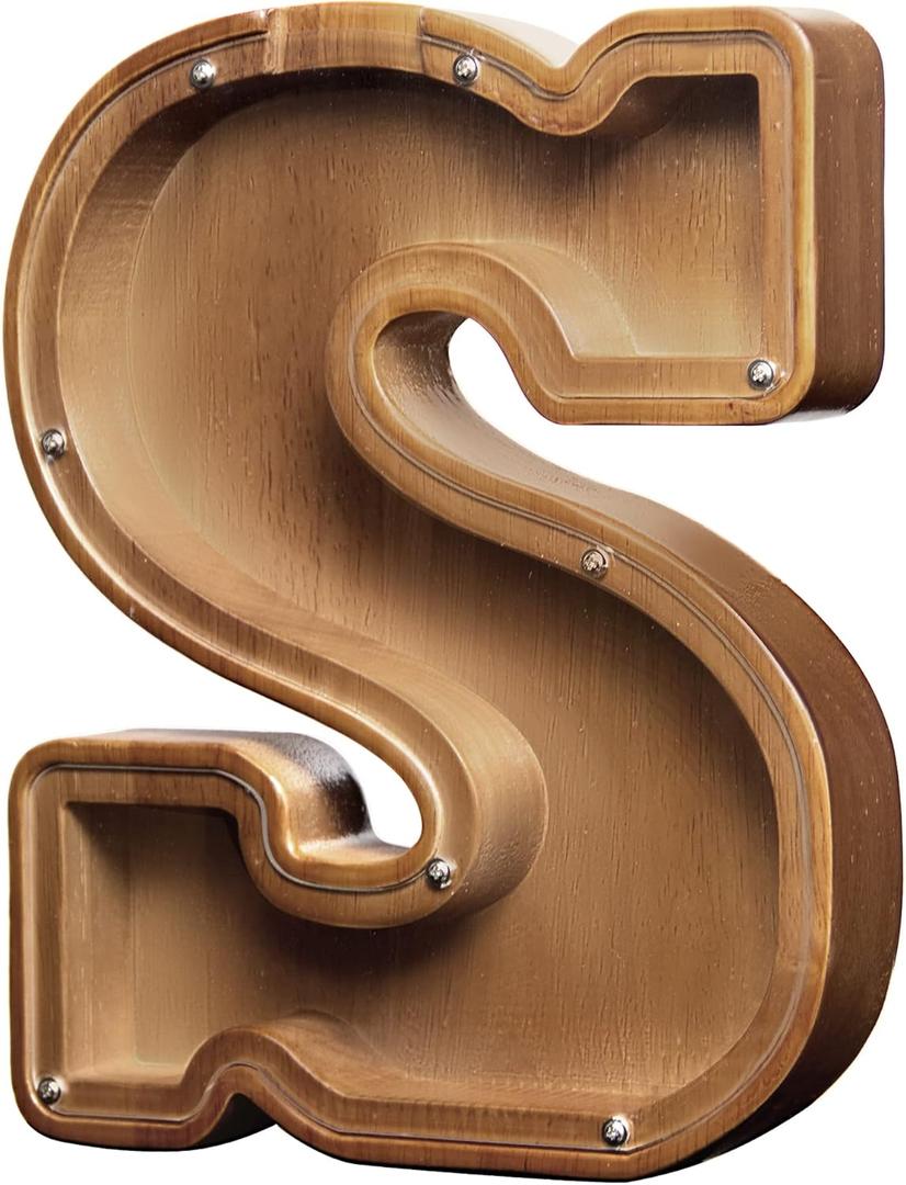 Large Wooden Letter Coin Personalized Piggy Bank for Boys Girls Kids Toddler Adults Money Bank Best Gift for Friends (9.2 Inch-S)