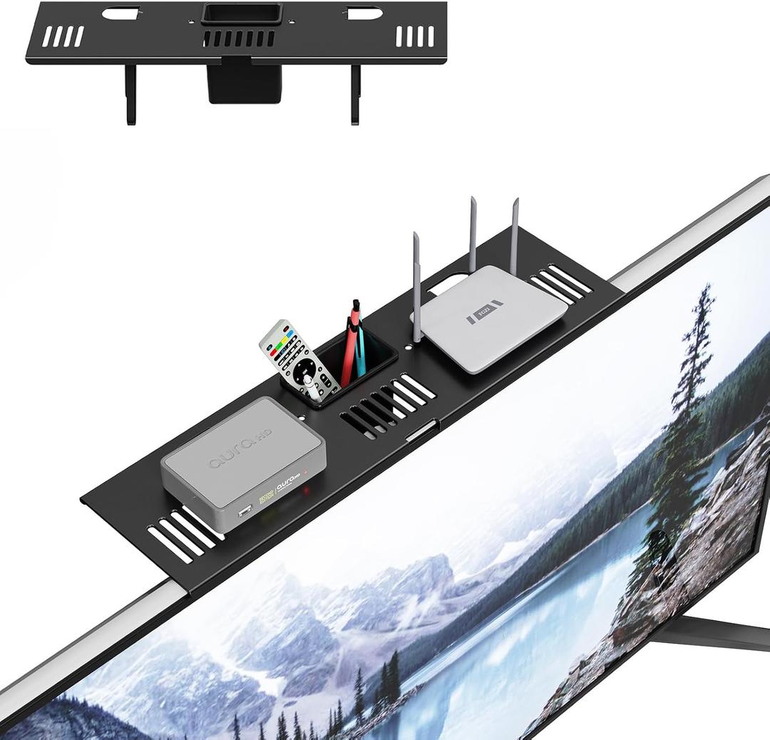 Adjustable Steel TV Top Shelf, Floating TV Stand, Universal Monitor Shelf for Soundbar, Game Console, Cable Box, Router Shelves (16.93x4.72inch with 1 Boxes)