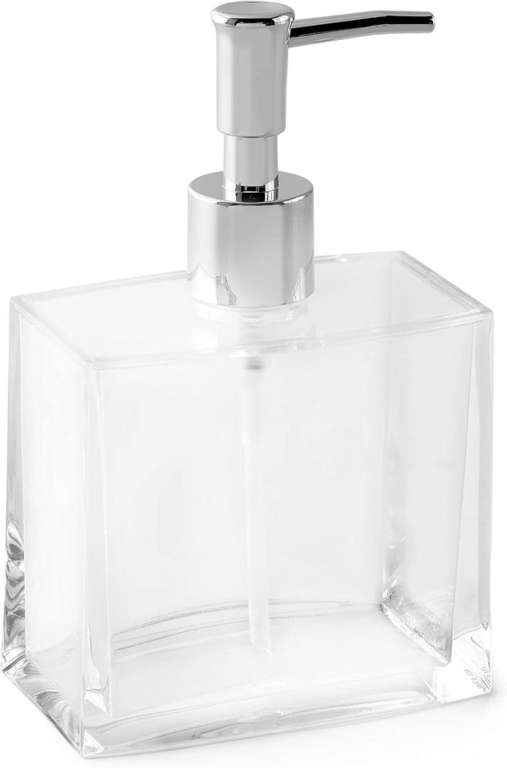 Huang Acrylic Clear Rectangular Refillable Liquid Soap Dispenser Pump for Bathroom Vanity Countertop, Kitchen Sink - Holds Hand Soap, Dish Soap, Hand Lotion