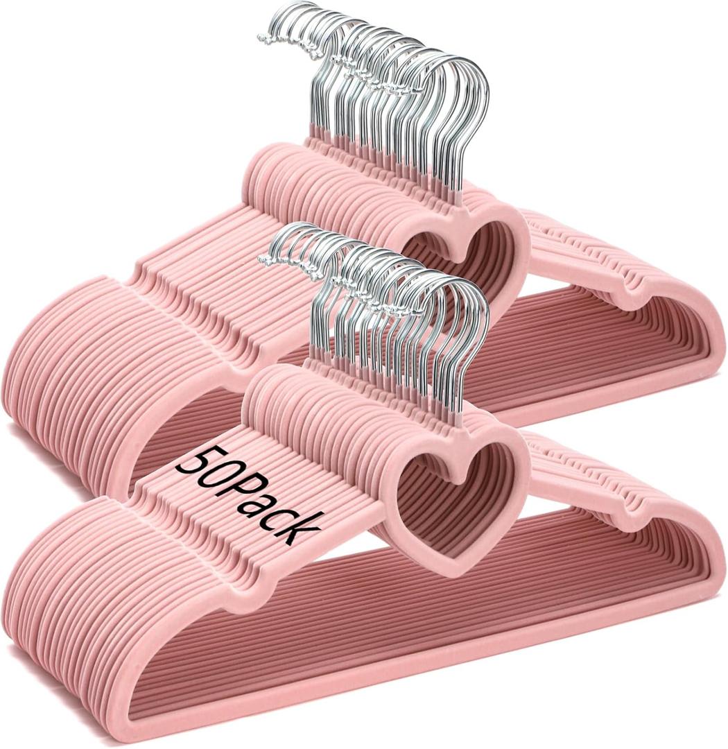 Coloch 50 Pack Pink Velvet Hangers, Non-Slip Clothes Hangers with 360 Degree Rotating Hook Thin Felt Adult Hanger for Coat, Dress, Shirt, Jacket Coloch 50 Pack Pink Velvet Hangers, Non-Slip Clothes Hangers with 360 Degree Rotating Hook Thin Felt Adult Hanger for Coat, Dress, Shirt, Jacket