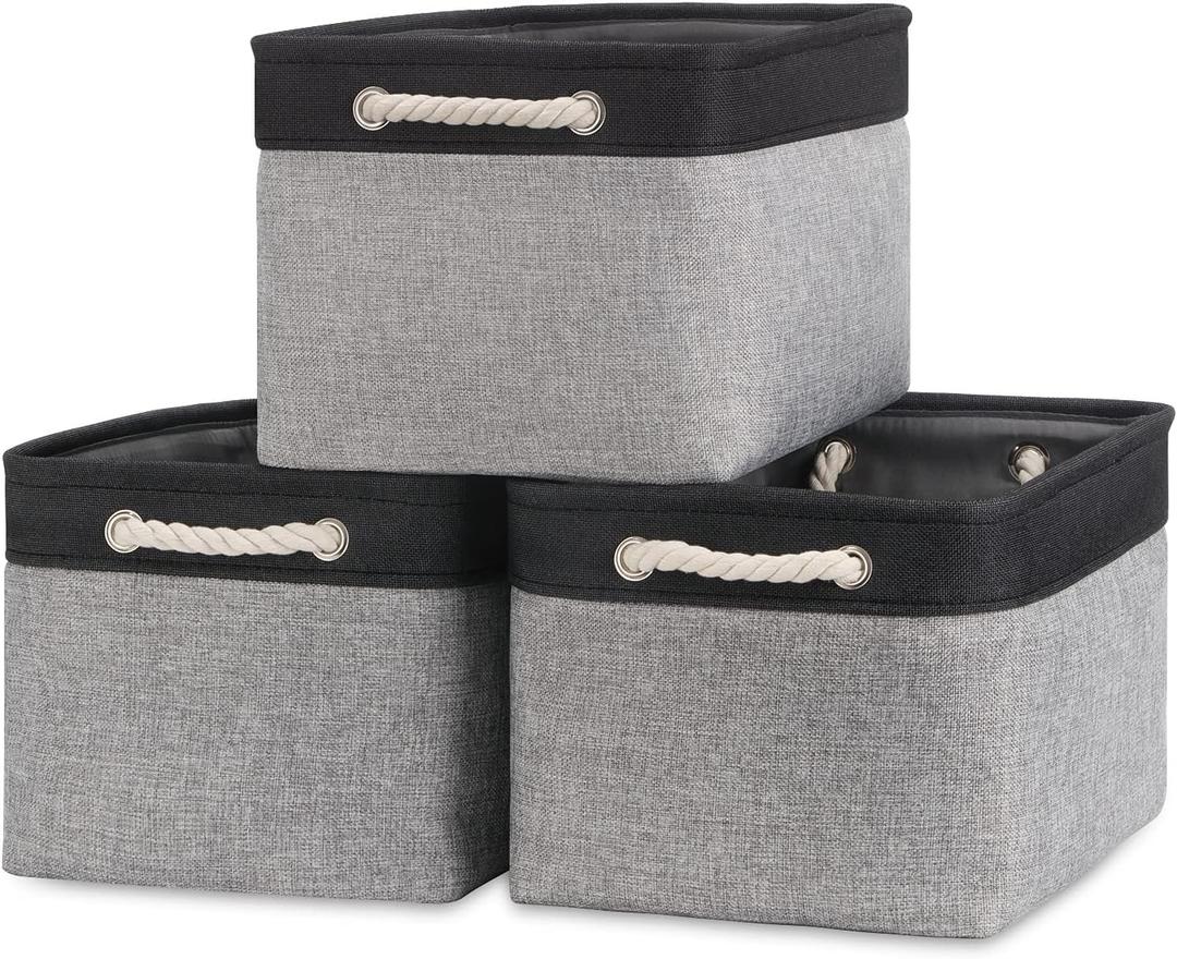 Bidtakay Fabric Storage Bins [3-Pack] Large Baskets for Organizing 15 X 11 X 9.5 Inches Decorative Bins for Shelves Closet Storage Bin Linen Closet Organizers Home(Black&Grey)