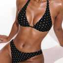 MakeMeChic Women's Polka Dots Triangle Thong Bikini Sets Floral Cute Bathing Suit Swimsuits (XS)