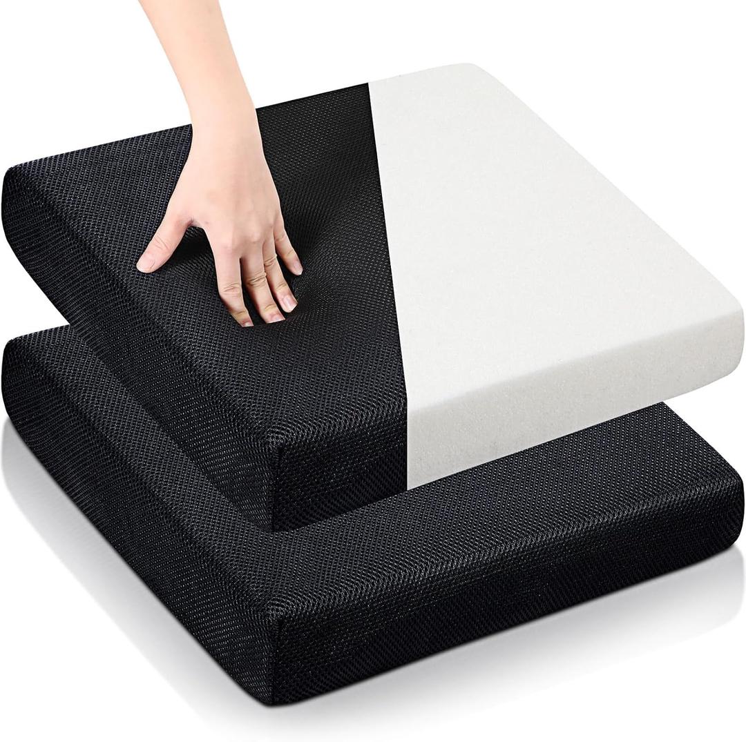 2 Pcs Large Memory Foam Seat Cushion 18 x 16 x 3 Inch Breathable Chair Pad Cushions Comfortable Wheelchair Chair Pillow with Washable Cover for Desk Car Office Back Pain Relief Coccyx Cushion (Black)