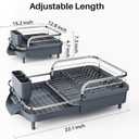 SNTD Dish Drying Rack, Expandable Dish Rack for Kitchen Counter, Stainless Steel Dish Drainer with Drainboard Set and Utensil Holder (Gray)