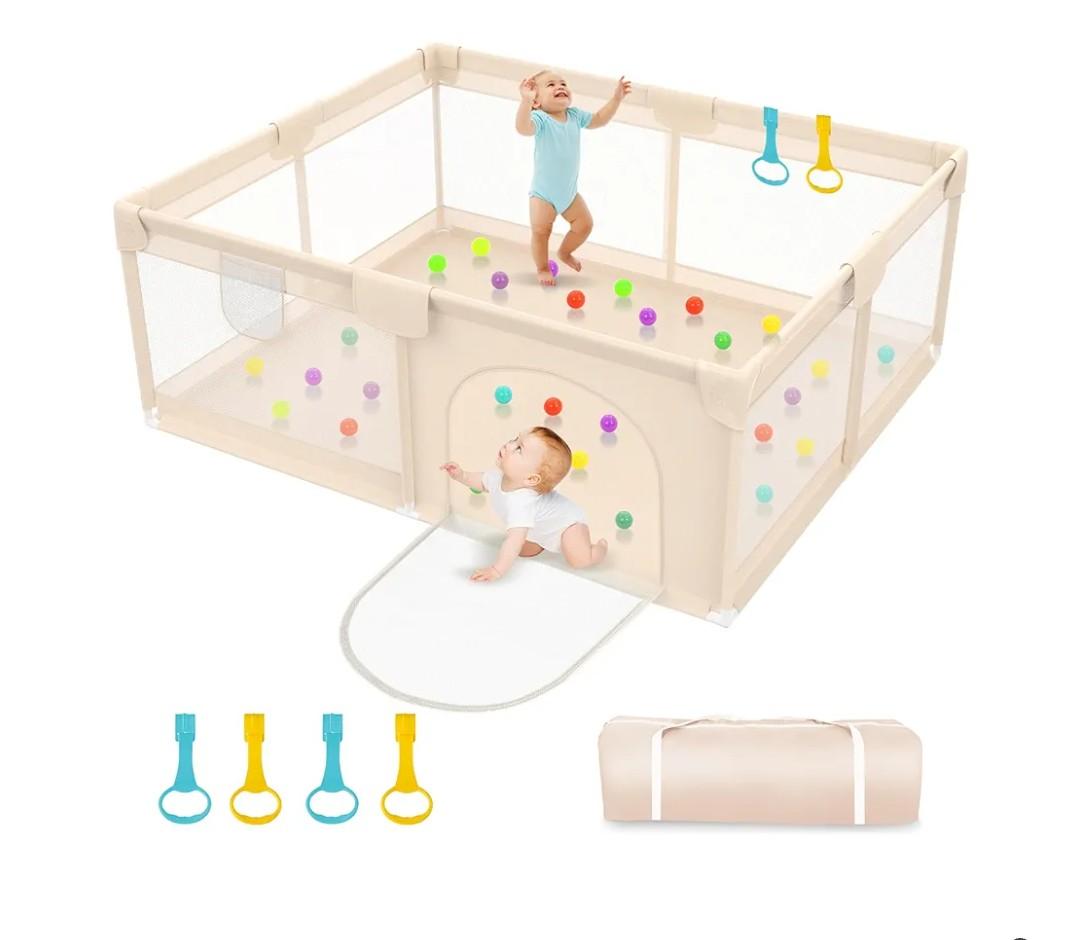 Playpen for Babies and Toddlers 79x71inch - Extra Large Baby Gate Play Pen with Soft Breathable Mesh Cover - Indoor and Outdoor Baby Playard - Portable Playpen for Babies (Apricot)