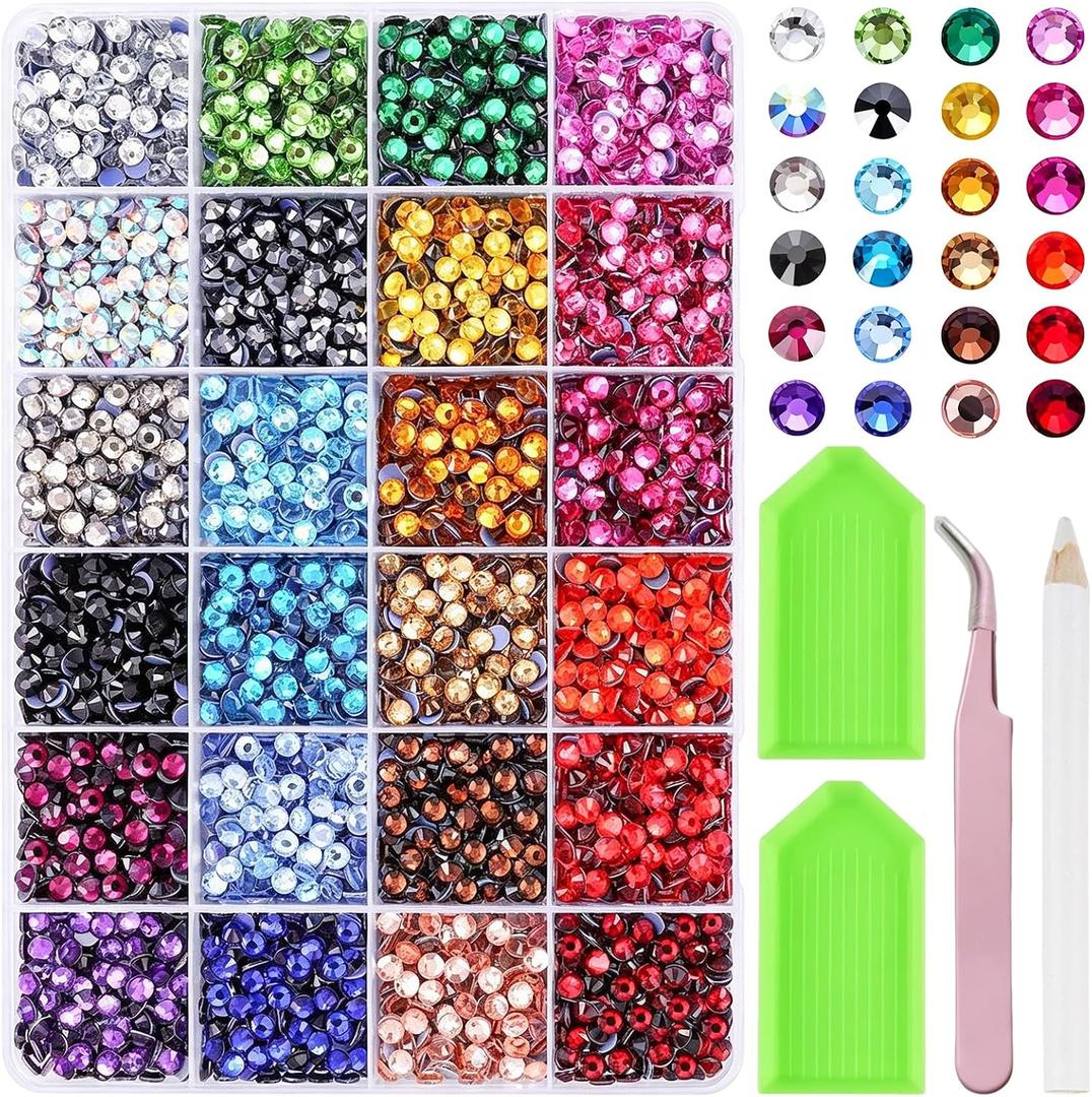Hotfix Rhinestones Kit, Bedazzling Gems Art for Adults (SS6) | Fabric Rhinestones for Clothing, Heat Transfer Rhinestone Hot Fix Crystals Rhinestones with Tweezers, Gems for Craft