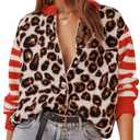 ACCPUR Leopard Striped Cardigans for Women Cheetah Open Front Sweater Knit Button Down Fall Clothes Long Sleeve Outwear Coats Size M