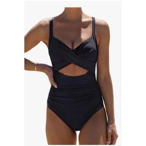 popvil One Piece Swimsuit Women 2025 Tummy Control High Waisted Bathing Suit V Neck Swimwear Cut Out Tie Back Swim Suits L