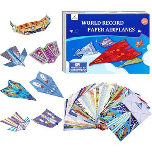Paper Airplane Kits with 16 Classic Designs, 32 Sheets of Colorful Origami Paper, World Record Paper Planes, Craft Kit for Kids, Airplane Gifts for Boys and Girls Ages 6-12+ (Digital Manual Only)
