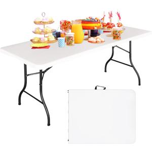 6FT Folding Tables Heavy Duty Folding Table, Multi-Functional Fold up Table for Outdoor Camping Picnic Parties, Indoor Events White Training Table with 330lbs Static Weight Capacity