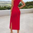 ZESICA Women's Summer Knit Bodycon Midi Dress 2026 Sleeveless Floral Crewneck Color Block Long Beach Party Dresses (Red, XL)