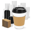 100 Pack 12 oz Disposable Coffee Cups with Lids and Insulated Sleeves, Leak-free Paper and Sturdy Thick Paper Hot to Go Coffee Cups with Lids for Cold/Hot Beverage (White)