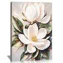DRLWGTY White Flower Canvas Wall Art, Botanical Framed Wall Decor Aesthetic with Handmade Yellow Crystal Accents, Ready to Hang for Bedroom, Bathroom, and Living Room (Flower A, 24*32 in, Wrapped Canvas)
