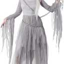 Spooktacular Creations Women Haunting Beauty Dress Ghost Costume with Plastic Chain, Hooded Cape for Adult, Medium