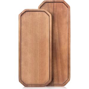 Renawe Set of 2 Wooden Serving Platters Food Tray Charcuterie Boards Large Acacia Wood Trays for Kitchen Counter Wood Charcuterie Platter Dish Candle Tray Fruit Cheese Serving Board (16"x 6" & 14"x 6")