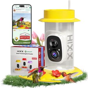 HIXX Smart Hummingbird Feeder with Camera Solar Powered, with Ant Moat & Bee Proof AI Bird Recognition, Easy Clean & Refill, with Coolfly Birdwatching APP, Ideal Gifts for Hummingbird Lover (17.5 oz)